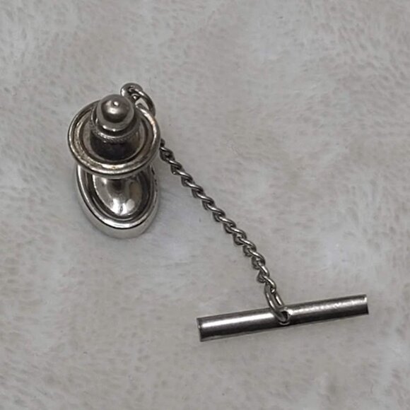 Vintage Silver Tone Letter P Monogram Mens Tie Tac Pin Oval - Picture 3 of 5